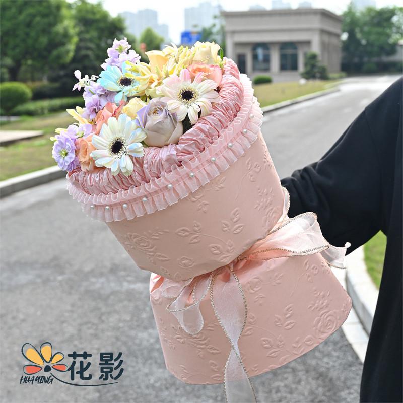 花影防水浮雕艺术纸蔷薇花开鲜花包装纸包花花束花店花艺立体压纹