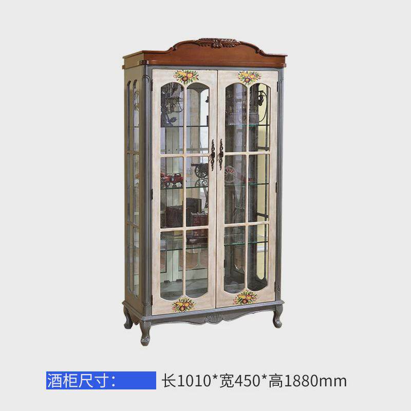 p616美式实木酒柜客厅电视边柜侧柜靠墙展玻璃立柜复古单门储物柜