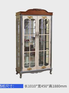 p616美式实木酒柜客厅电视边柜侧柜靠墙展玻璃立柜复古单门储物柜