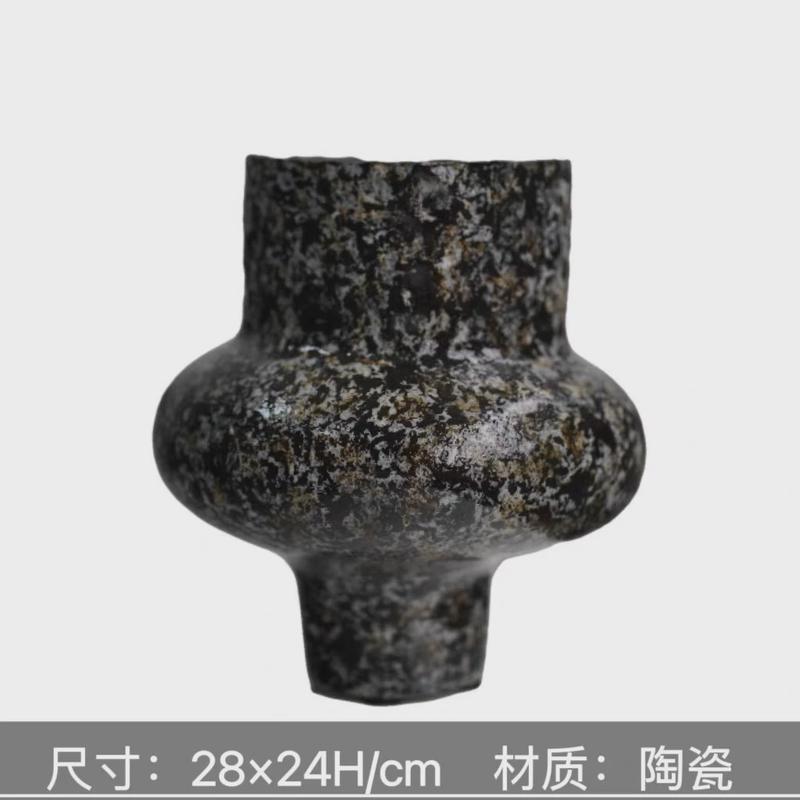 中式禅意水墨陶瓷花瓶书房书桌插干花别墅酒店会所摆件餐桌装饰品
