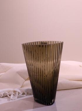 碧轩竖条林霞彩色吕玻璃花瓶插花摆件装饰品花器新款玻璃花瓶简约