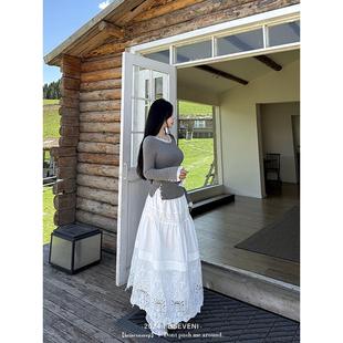 黑泽玄七套装2025春季新款韩版胖mm显瘦绣花拼接a字女