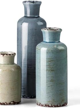 热销复古陶瓷裂纹釉仿古花瓶三件套插桌面小花瓶水培植物干花家居