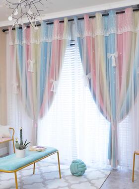 si6k窗帘杆房间一整套罗马杆儿童窗帘免打孔安装遮光卧室女孩2023