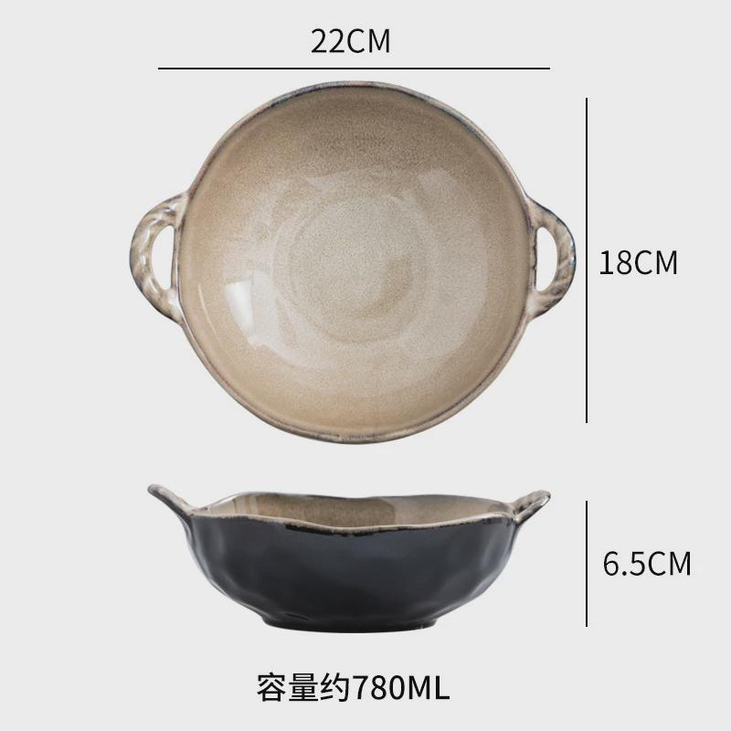 日式双耳碗陶瓷高大碗值带把手拌面颜不规则家用单个螺蛳粉泡面碗