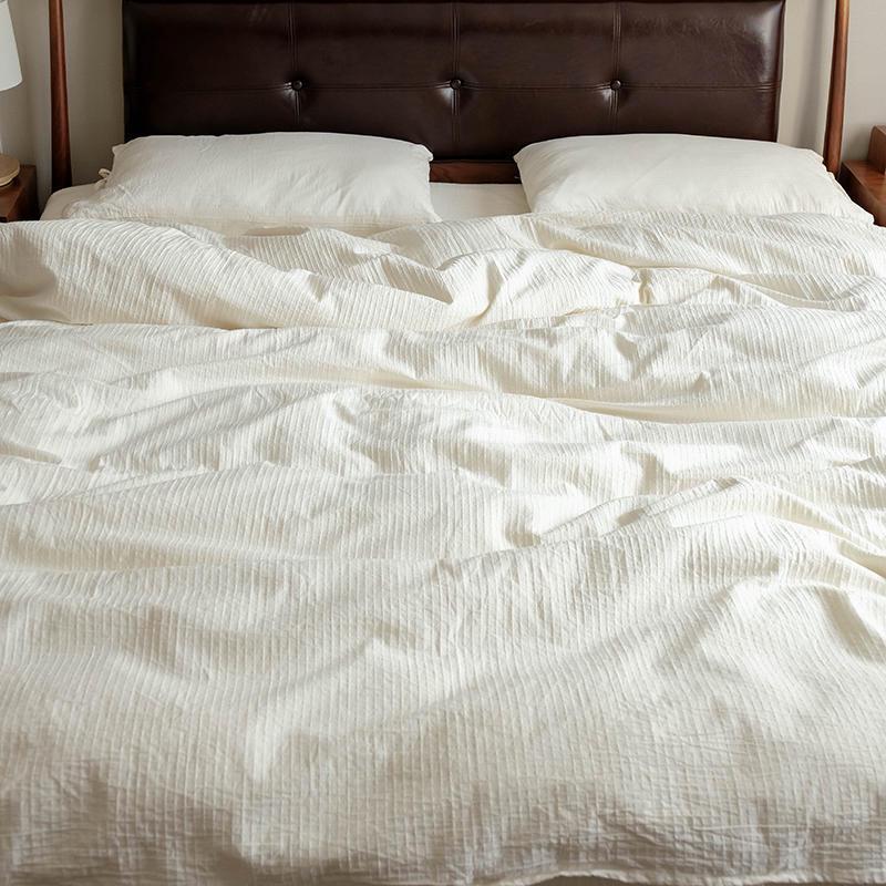 日式水洗全棉四件套民宿纯白色酒店优质被套裸睡床单床上用品