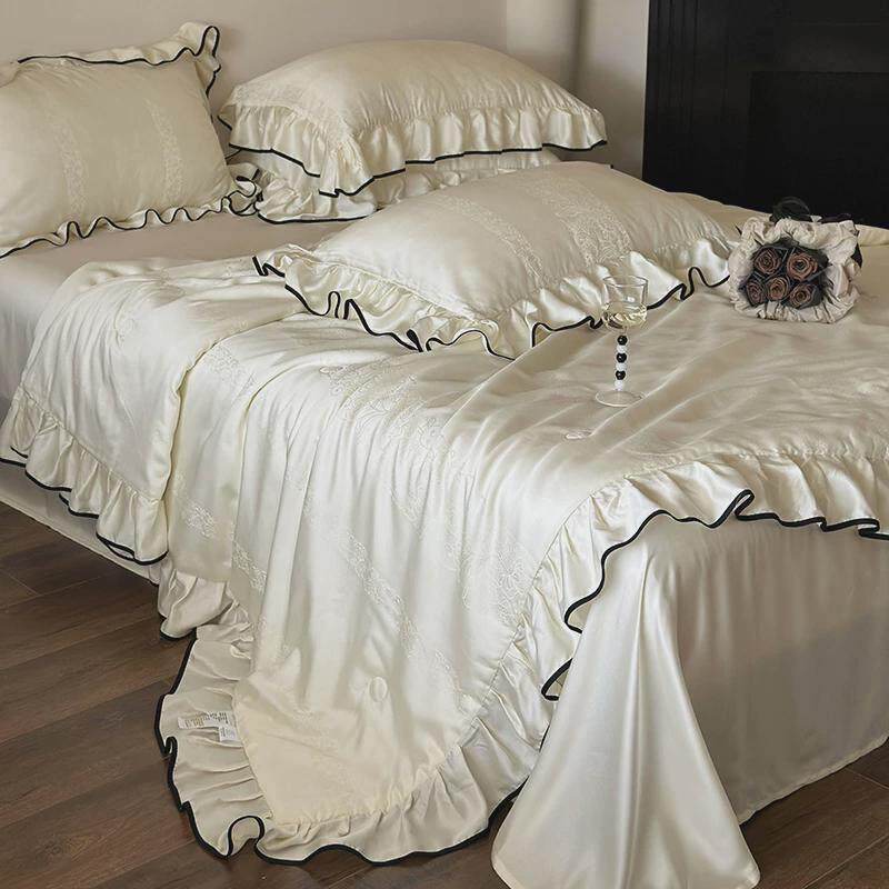 法式夏季凉感天丝棉空调浪漫提花荷叶边夏被可水洗丝滑夏凉被薄被