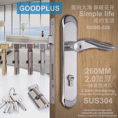 304不锈钢长大门锁85孔210和220螺丝距离260豪华加厚面板8545锁体