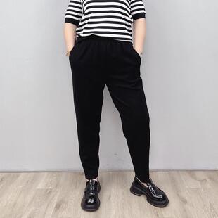 黑色九分裤女春秋夏季宽松大码胖mm显瘦薄款休闲萝卜