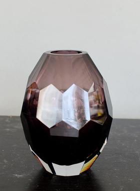 蓝色绿色琥珀色彩色玻璃花瓶美式乡村几何形摆件创意玻璃花瓶