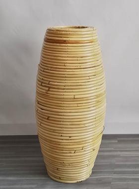 东南亚藤编落地花瓶摆件插干花餐厅编织花器客厅绢花橱窗摆设防摔