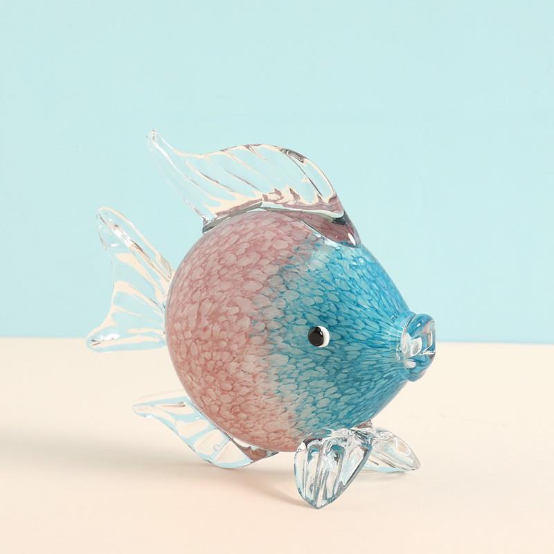 北欧玻璃家居鱼摆件亲嘴样板房软装饰品创意水晶动物工艺品现货