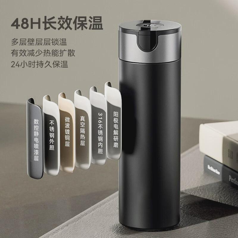 一键开盖316不锈钢保温杯便携式茶水分离速开杯高档显温泡茶杯