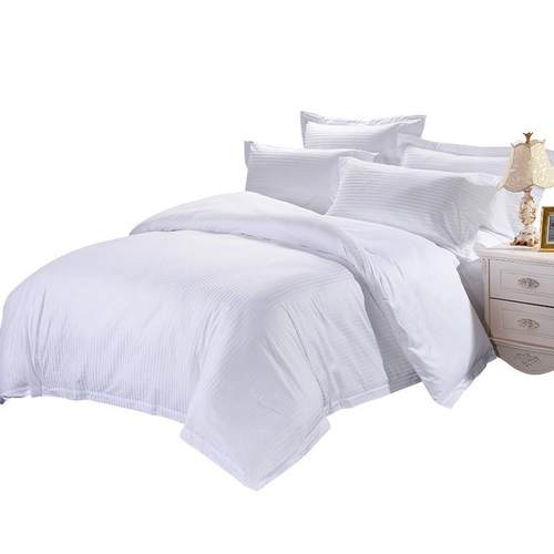 优棉五星级酒店床上用品客房布草缎条白色全棉四件套厂家直销