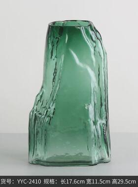博西家居绿色办公室装饰摆件不规则山型花瓶玻璃家居客厅透明