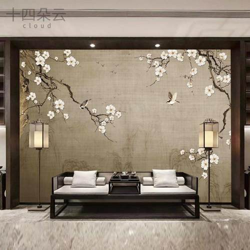 中式花鸟墙纸影视墙客厅电视背景墙壁纸2025新款定制壁画卧室墙布