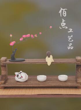 71tx功夫茶实木桌面收纳架茶室置物架茶具茶杯茶壶展示架复古杯架