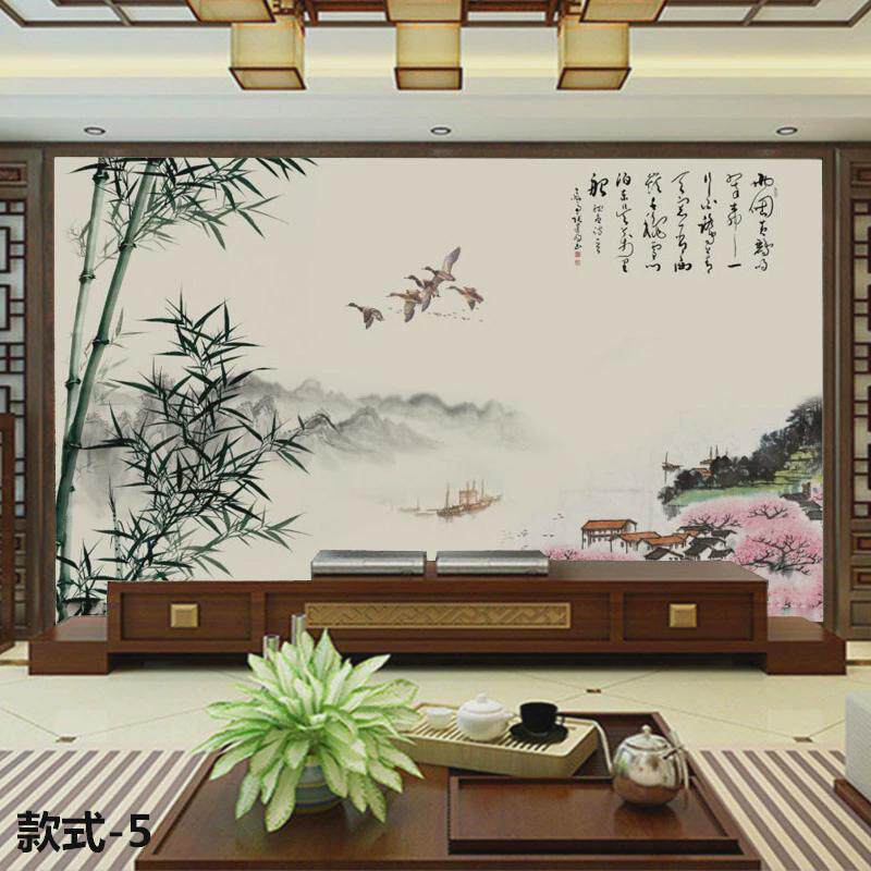 办公室山水田园风景墙布绒布墙纸艺术壁布电视背景墙新中式壁画宣