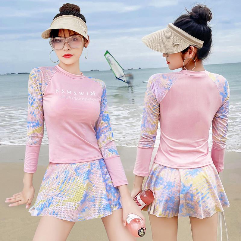分体式游泳衣女士韩版显瘦时尚短袖两件套泳装平角裤式保守泳衣
