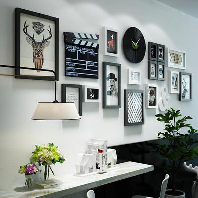 高分子6283大墙面现代简约照片墙北欧组合相框鹿头装饰画可换相片