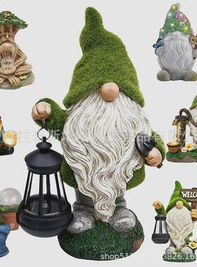 户外庭院花园小矮人摆件太阳能灯装饰品创意树脂仿真卡通人物雕塑