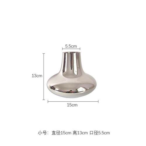 现代简约电镀银色轻奢花器玻璃花瓶餐桌茶几插花样板间客厅摆件