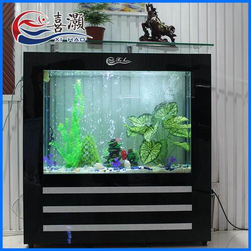 包邮长方形大型屏风隔断底部水族箱中型超白玻璃生态鱼缸过滤批发