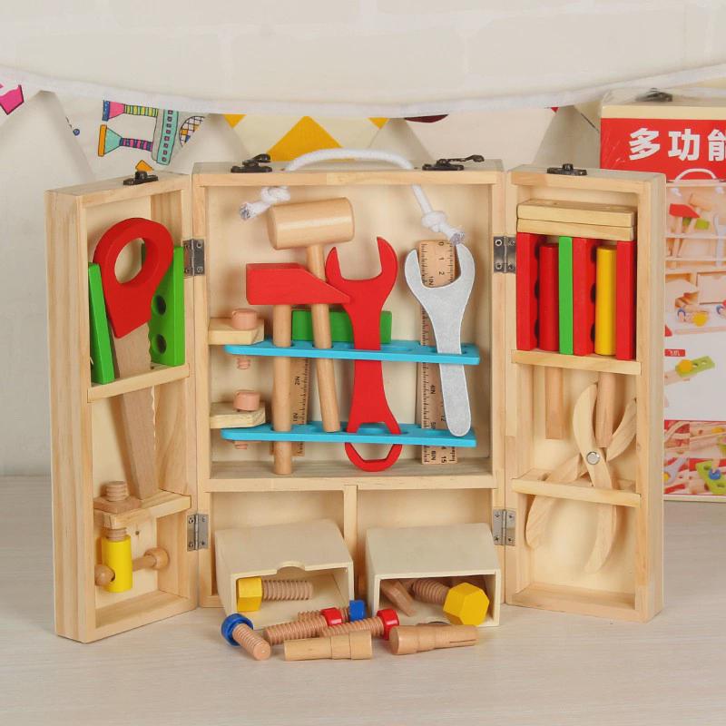 木制儿童仿真过家家玩具套装男孩子拧螺丝DIY维修修理手提工具箱