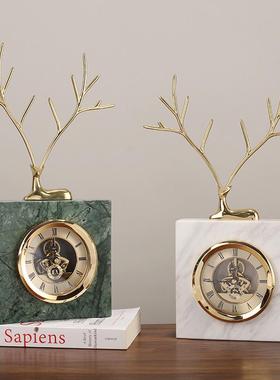 北欧铜轻奢小鹿大理石座钟客厅电视柜边几床头柜样板房装饰品摆件