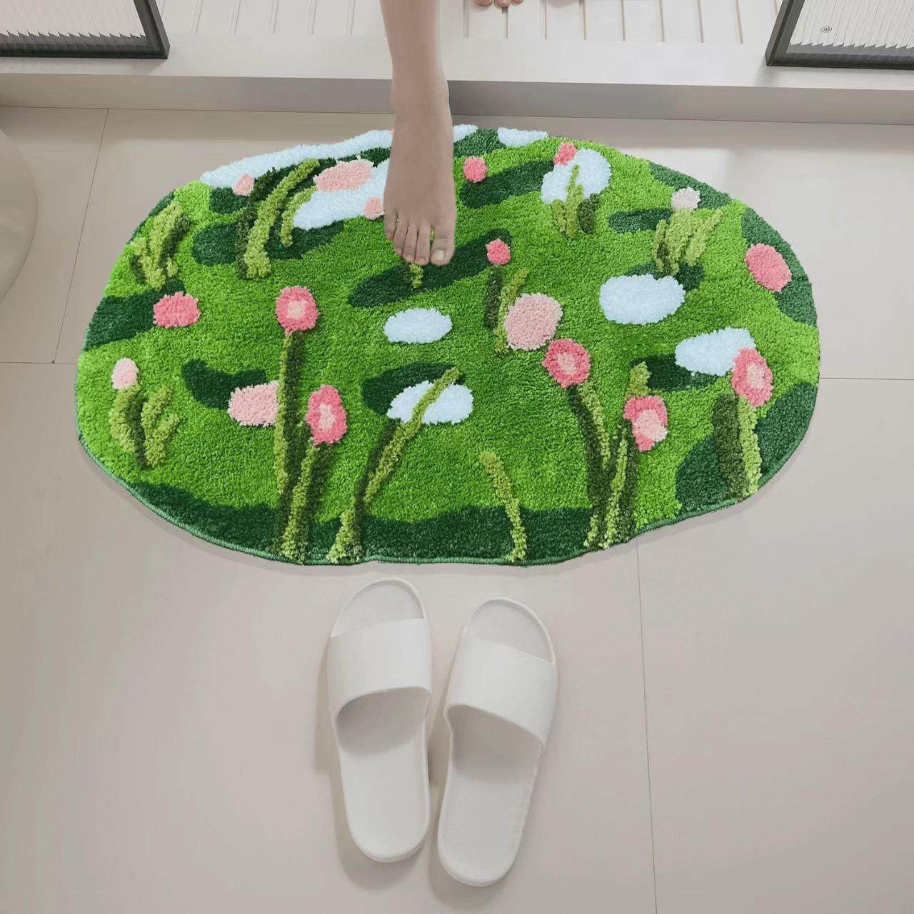 渐变色植绒浴室吸水地垫提花高级多巴胺簇绒进门门口垫子床前地毯