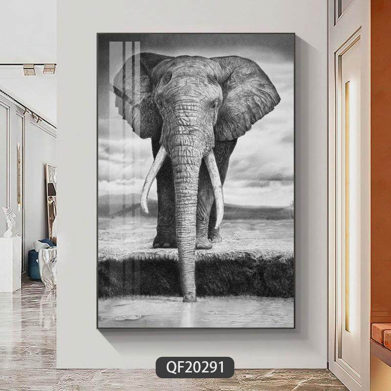 吉象挂画进门现代简约大象过道走廊装饰画轻奢大气楼梯玄关画竖版