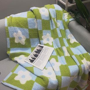 子条纹半边绒毯蓝绿办公室保暖针织毯卧室沙发空调间午睡保暖盖毯