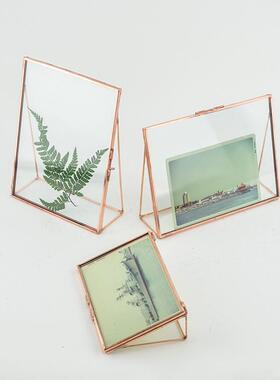 欧式复古玻璃相框展示牌台签羽毛植物标本夹婚庆照片装饰相架摆台