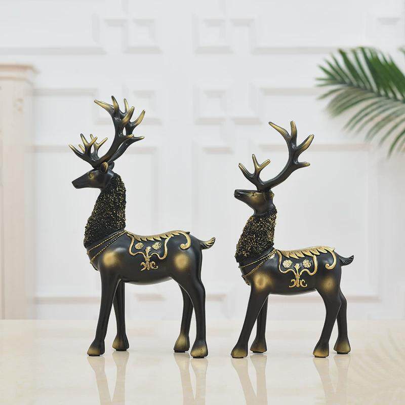 麋鹿家居饰品复古办公室酒柜装饰书房软装样板间桌面树脂摆件