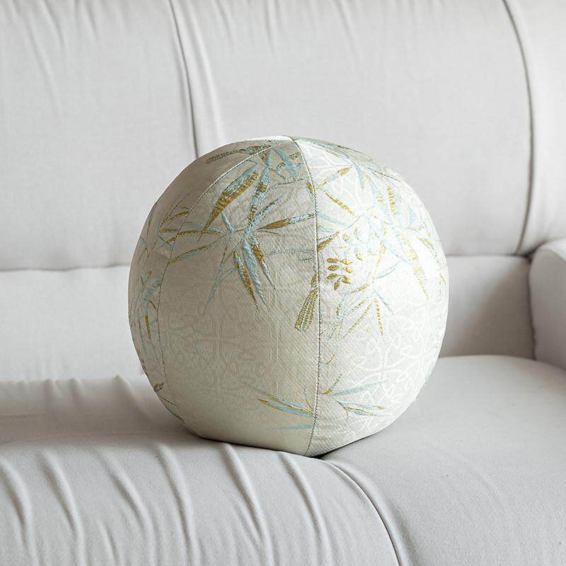 新中式客厅圆形沙发抱枕氛围感绿色竹子靠垫圆球轻奢高级感靠背垫
