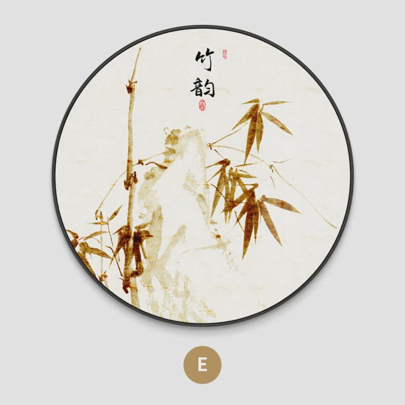 新中式玄关装饰画国画圆形竹韵餐厅挂画禅意客厅壁画卧室书房竹子图片