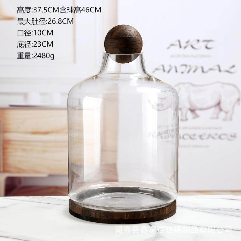 厂家轻奢椭圆形木托欧式创意生态瓶玻璃花瓶生财瓶聚宝盆微景观