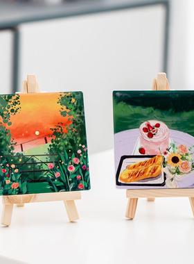 ins小清新学生桌面装饰摆台风景油画插画创意摆件家居饰品小画架