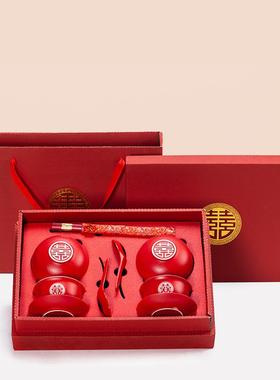 尚米特结婚改口敬茶杯一整套喜喜碗全套婚礼红色盖碗碗筷杯茶杯婚