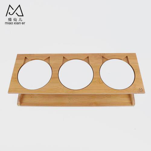 喵仙儿宠物碗猫碗狗碗陶瓷碗三碗斜面宠物实木餐桌批发