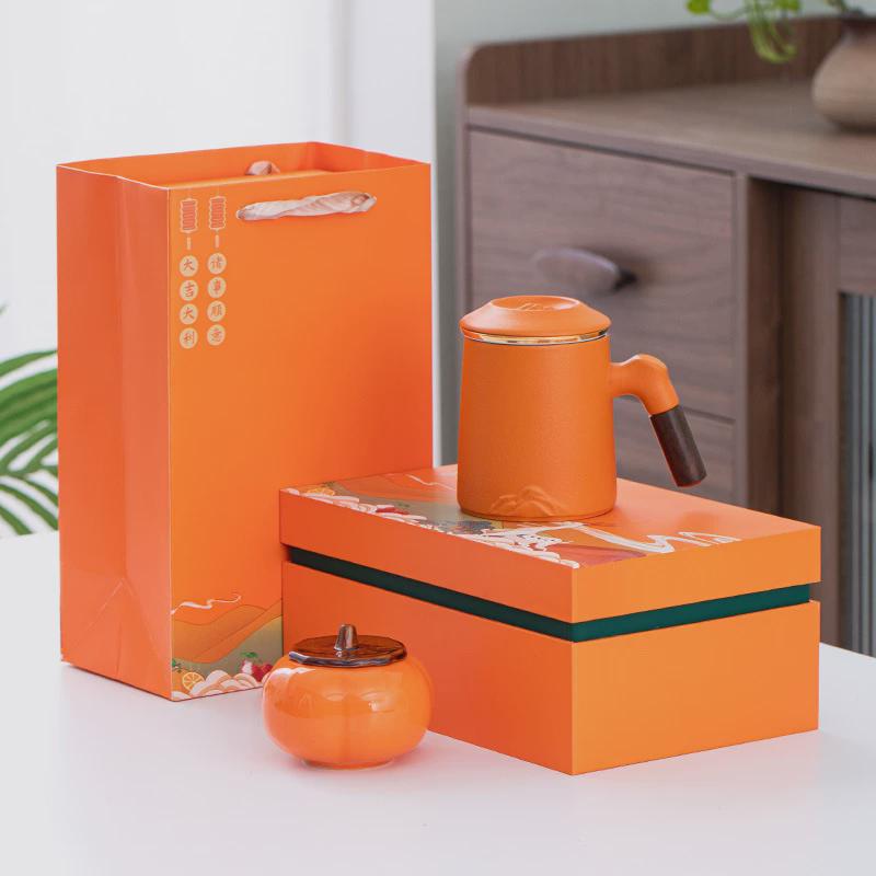 陶瓷水杯马克茶水分离杯加盖高颜值杯子开业活动赠送客户伴手礼品