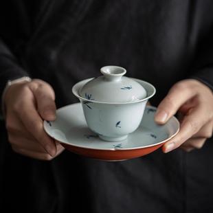成都手作鹤鸣茶社盖碗茶杯家用中式陶瓷三才功夫泡茶碗单个大号