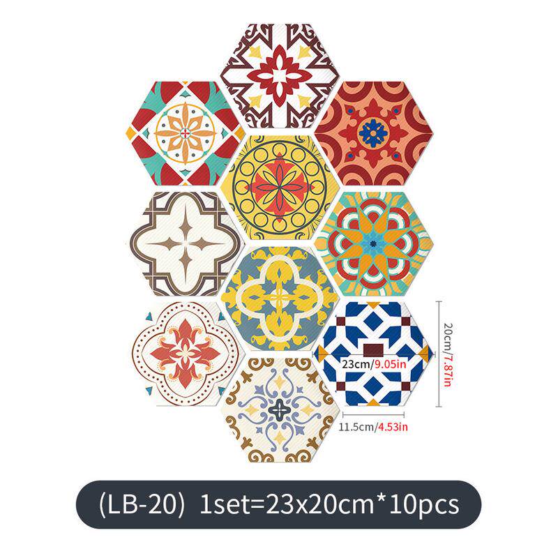 魅线条新款黑白艺术集地贴卧室浴室防水耐磨墙贴六边形瓷砖贴