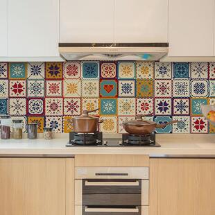 厨房防油贴卫生间浴室自粘地板贴平面墙贴洗手台腰线防水瓷砖贴纸