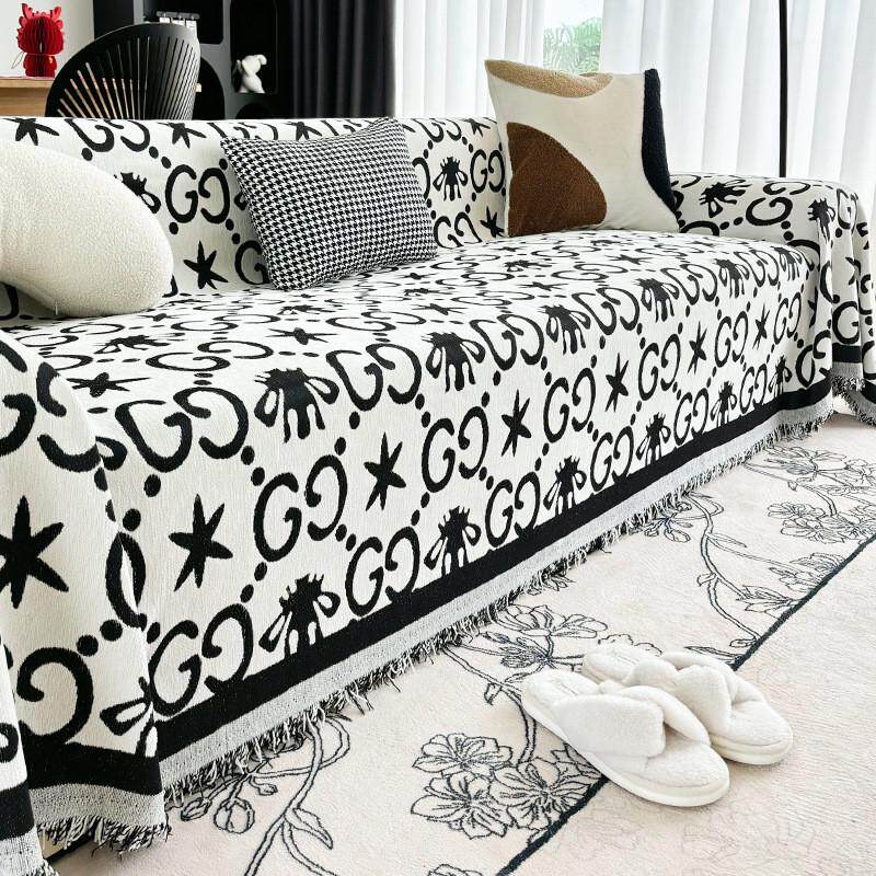 趣味字母雪尼尔沙发巾高级感沙发盖布四季通用机罩可全包坐垫套洗