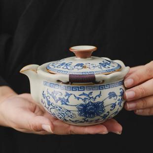 茶具二人饮户外泡茶杯喝茶功夫套装 便携式 露营汝窑快客杯旅行茶具
