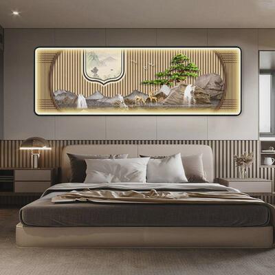 背有靠山沙发背景墙挂画新中式客厅装饰画大尺寸山水壁画大气横幅
