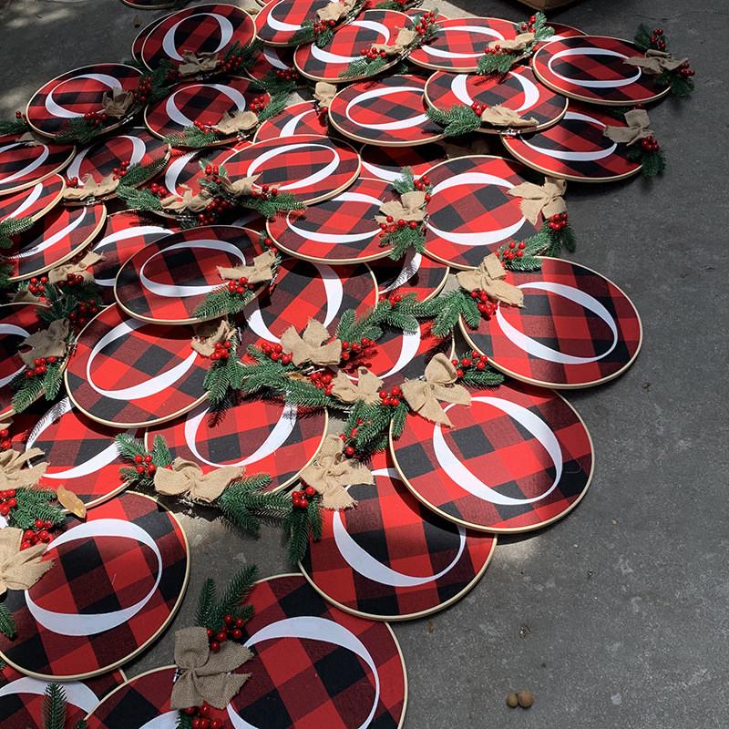 新款美式乡村木制门牌格子蝴蝶结装饰墙面花环门饰圣诞节家居