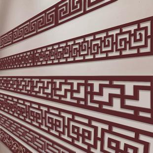 花格镂空中式棚顶装饰回纹线条实木雕花板仿古吊顶背景墙定制