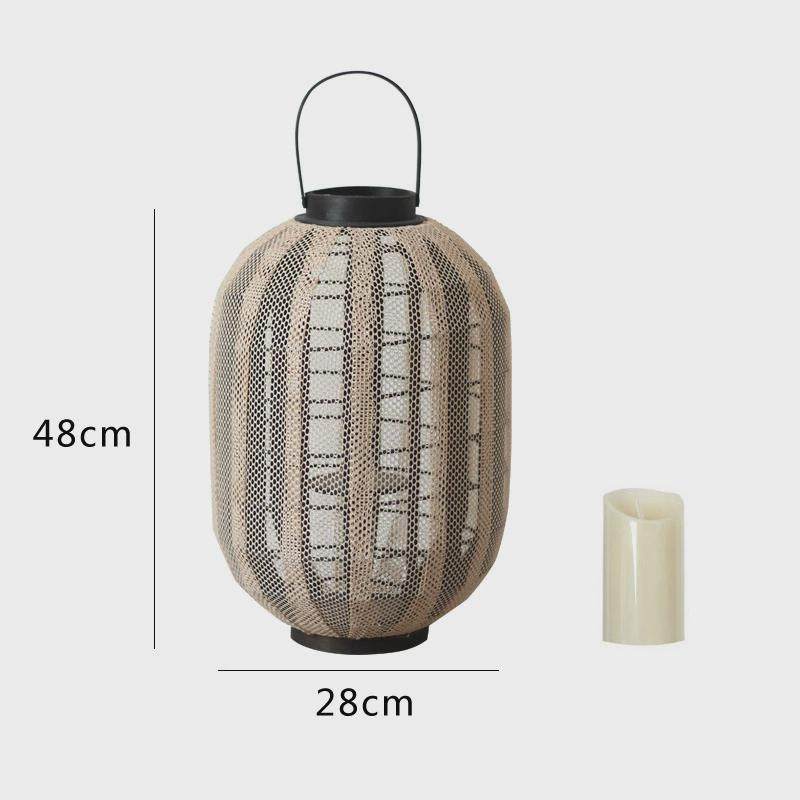 复古藤编大风灯落地烛台手提北欧酒店样板间花园民宿软装摆件灯笼